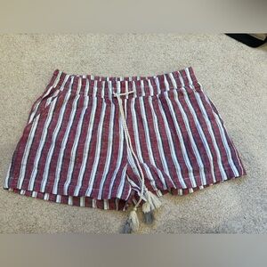 Hot Kiss High Waist Red and White Striped Linen Shorts